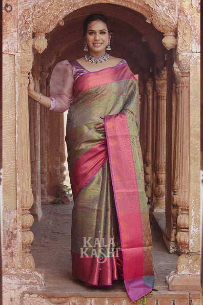 Olive Green Hand Woven Kanjivaram Silk Saree