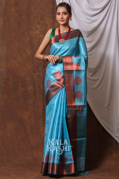 Dodge Blue Hand Woven Zari Tanchuyi Saree
