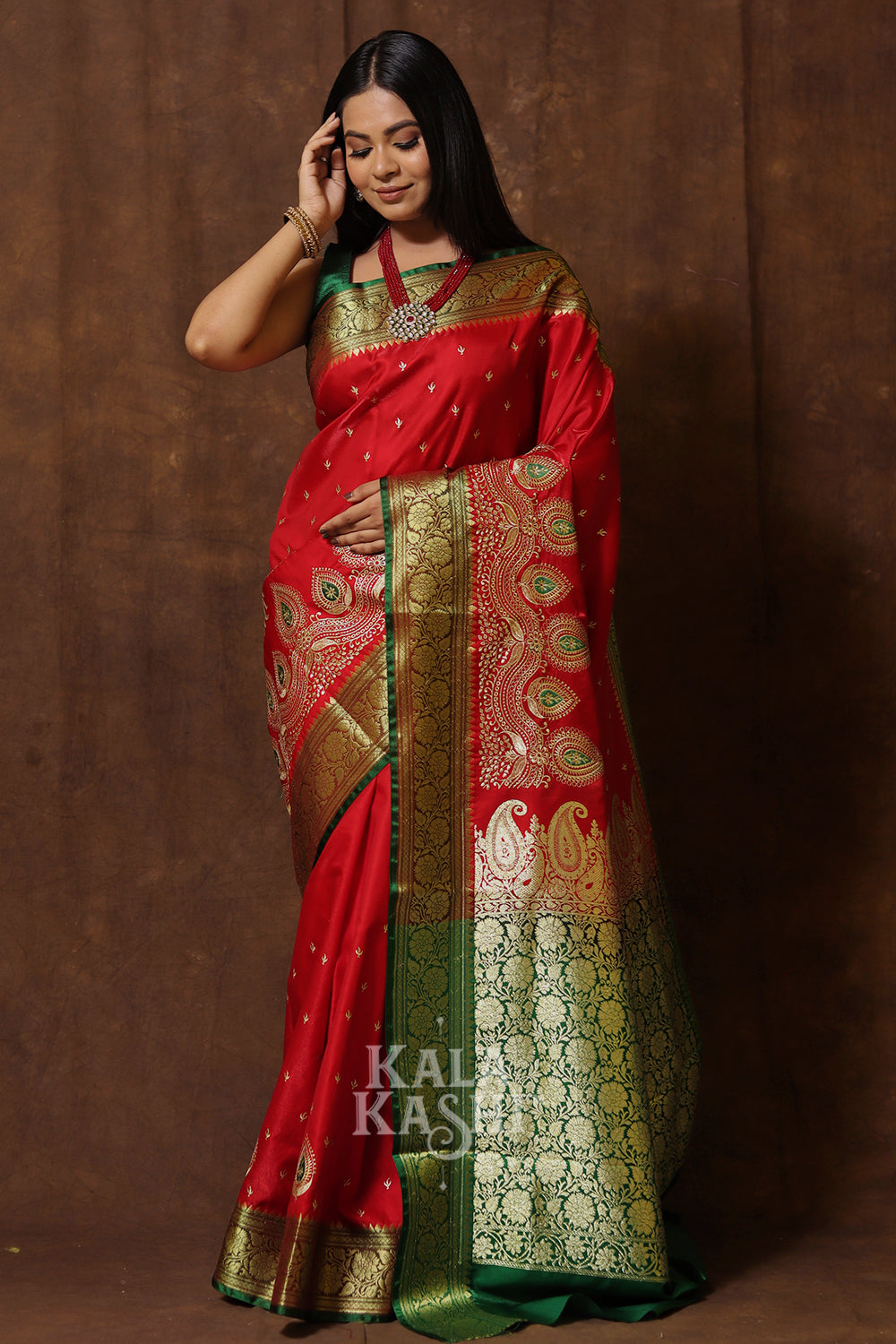 Red Hand Woven Banrasi Satin Silk Saree
