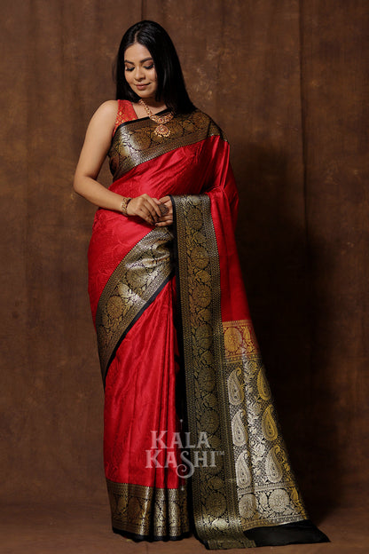 Chilly Red Hand Woven Banarasi Silk Saree