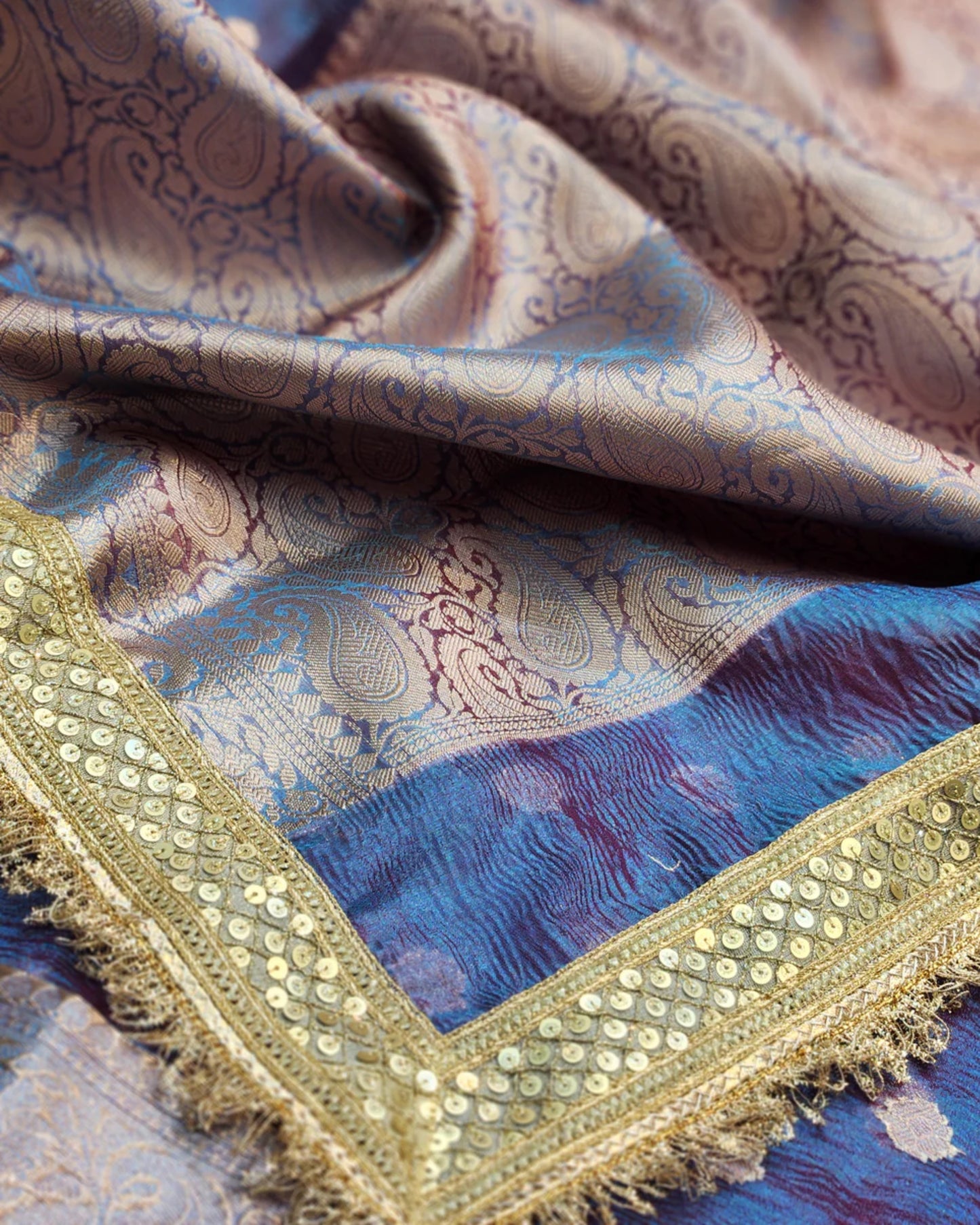 Maharani Collection Dhoop Chao Crushed Tissue silk saree