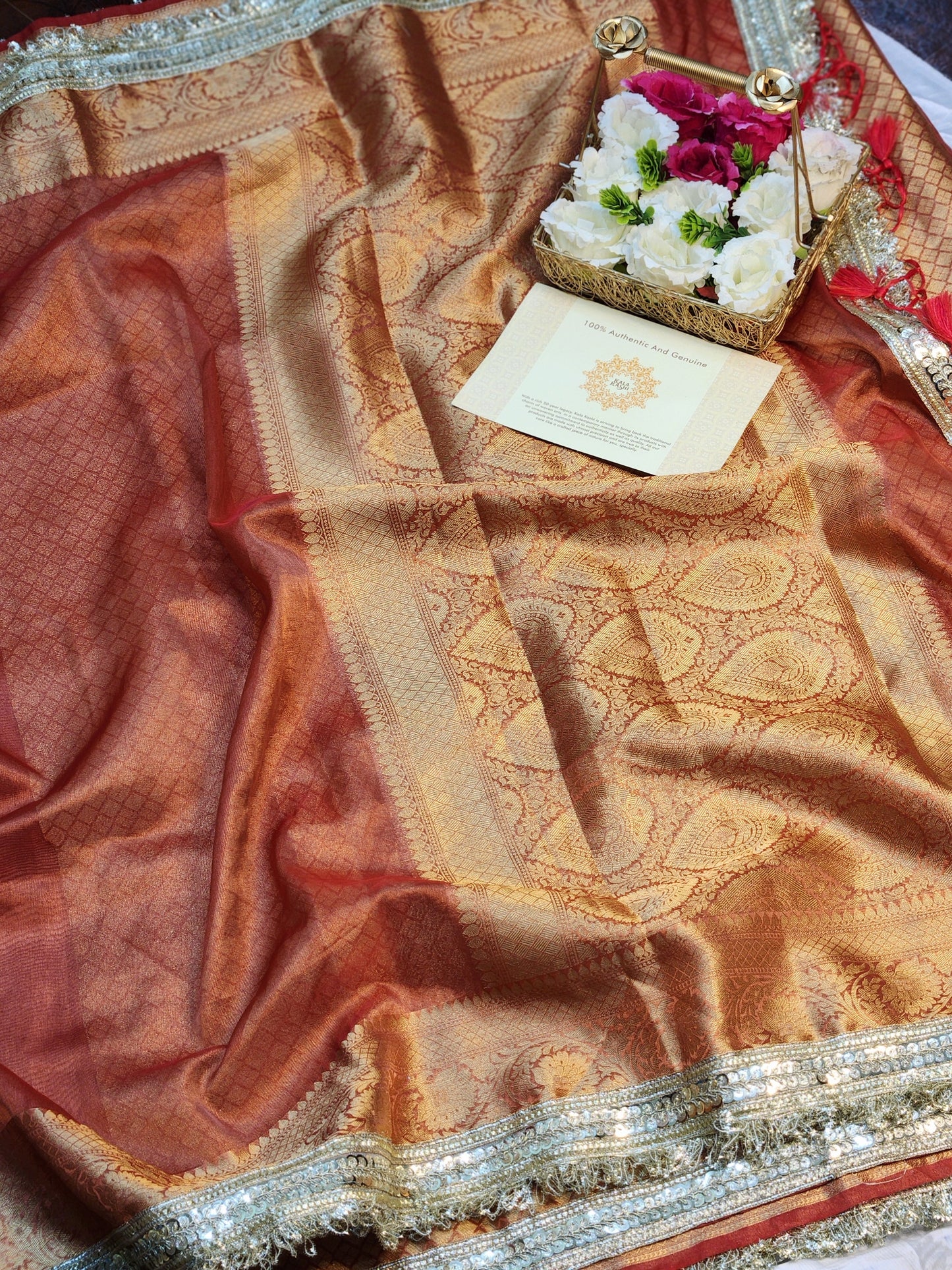 Maharani Collection Rust Tissue silk saree
