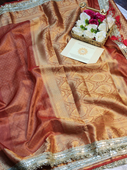 Maharani Collection Rust Tissue silk saree