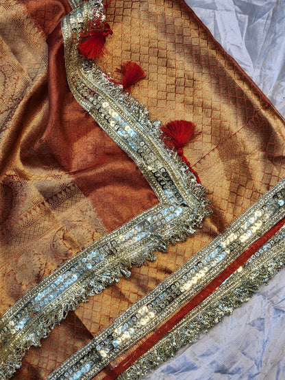 Maharani Collection Rust Tissue silk saree