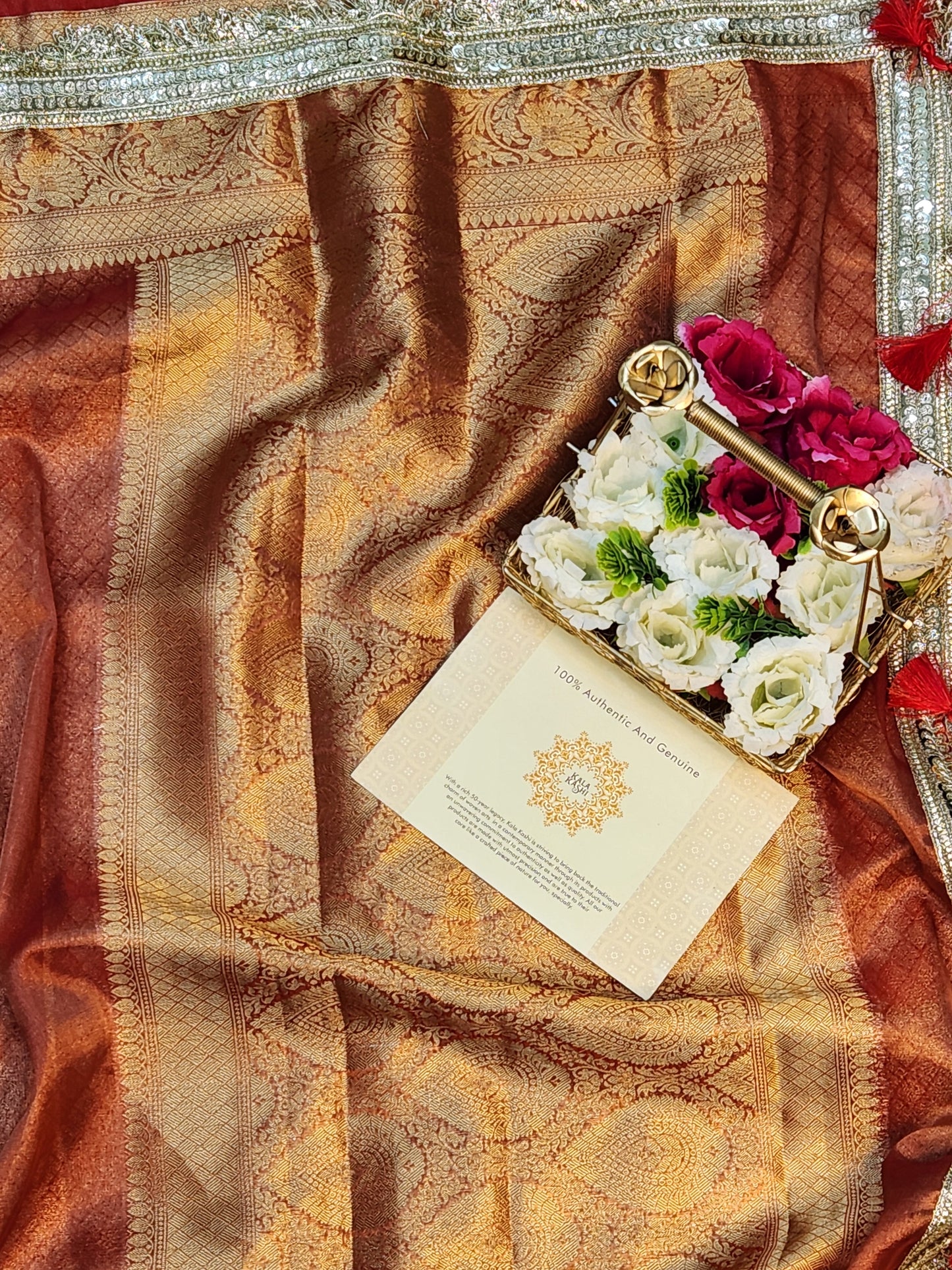 Maharani Collection Rust Tissue silk saree