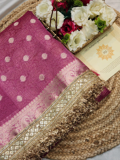 Maharani Collection Tissue silk Pink saree