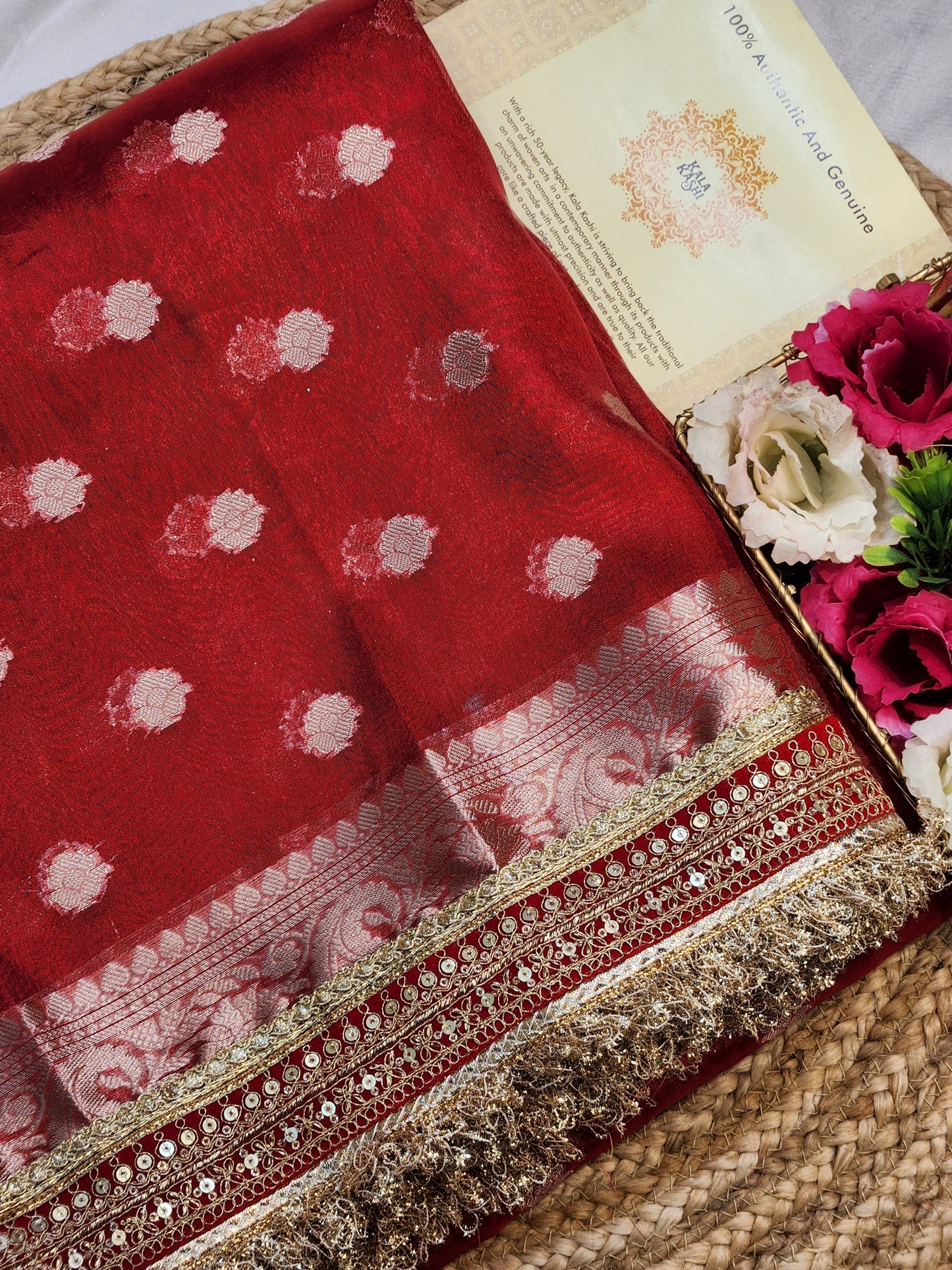 Maharani Collection Tissue silk Red saree