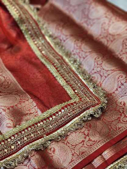 Maharani Collection Tissue silk Red saree
