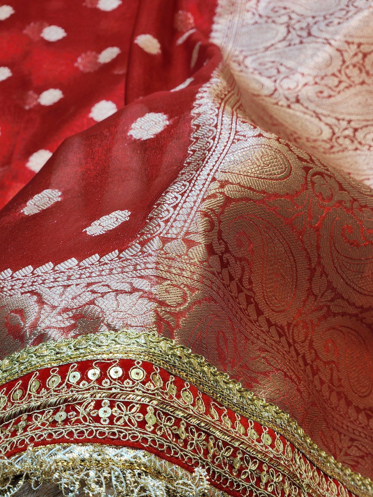 Maharani Collection Tissue silk Red saree