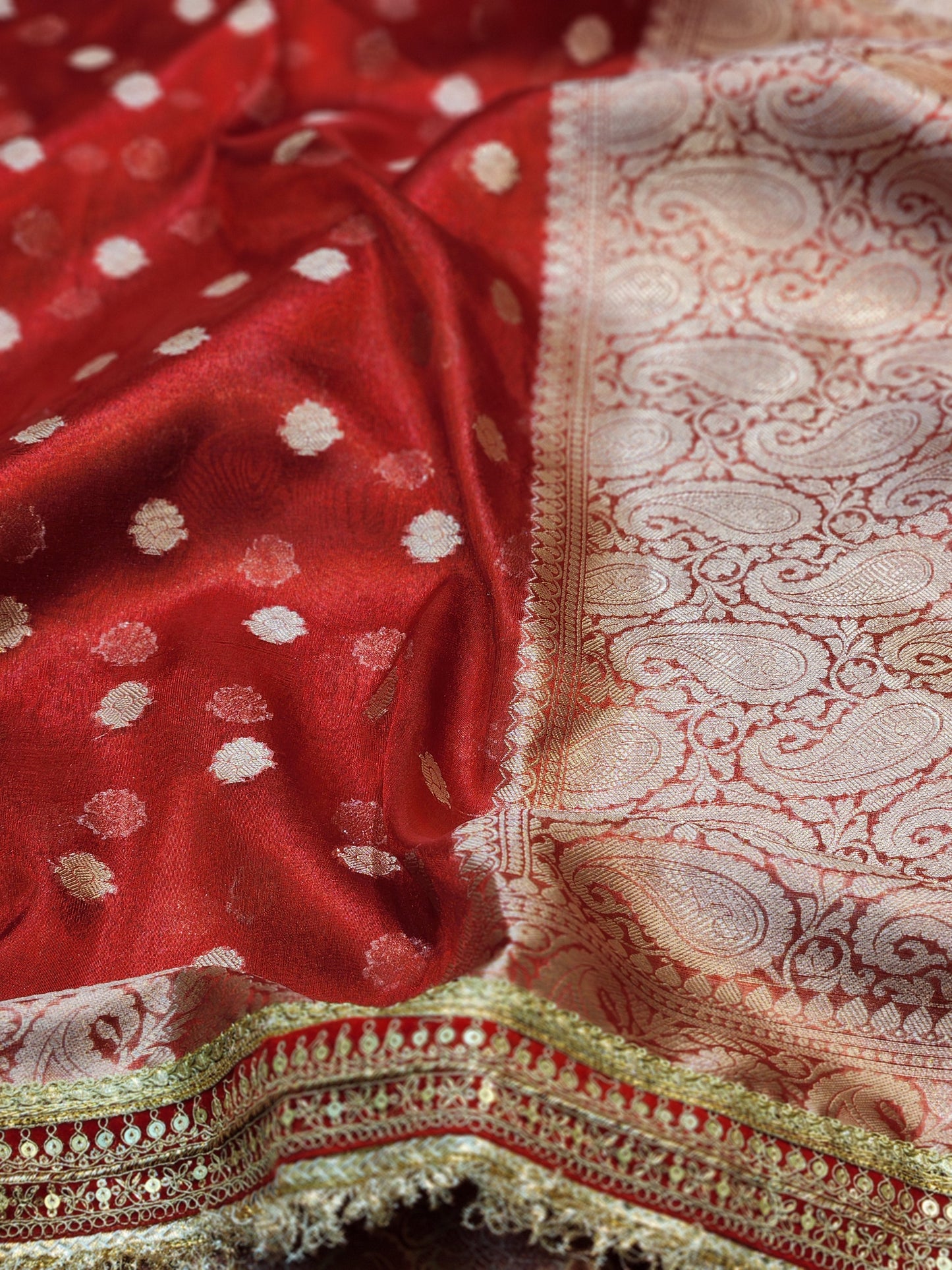 Maharani Collection Tissue silk Red saree