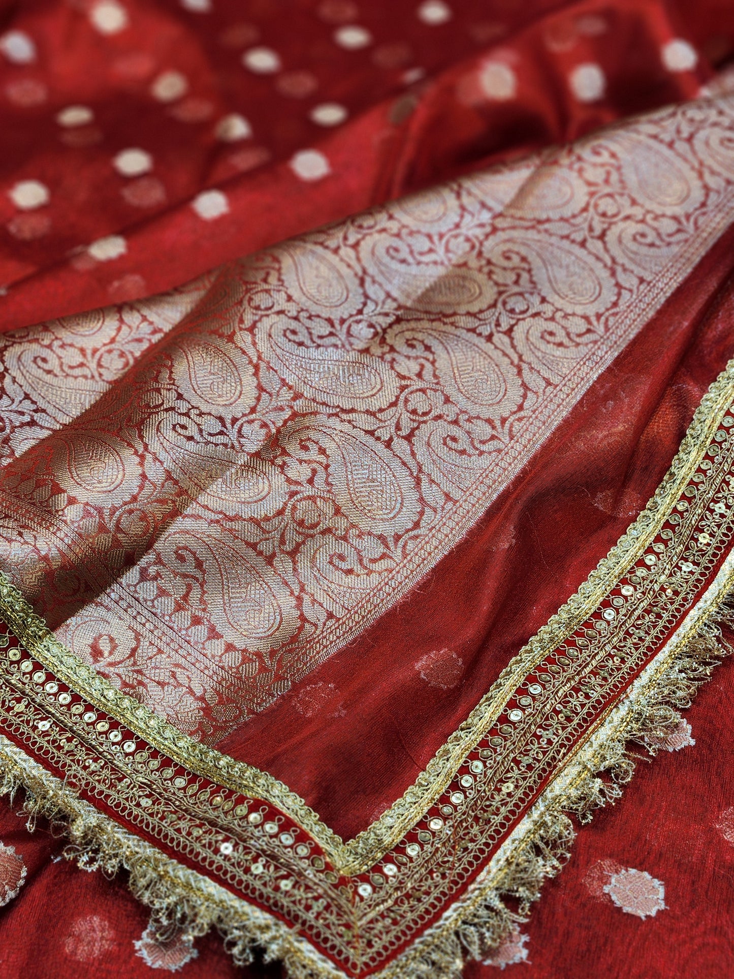Maharani Collection Tissue silk Red saree