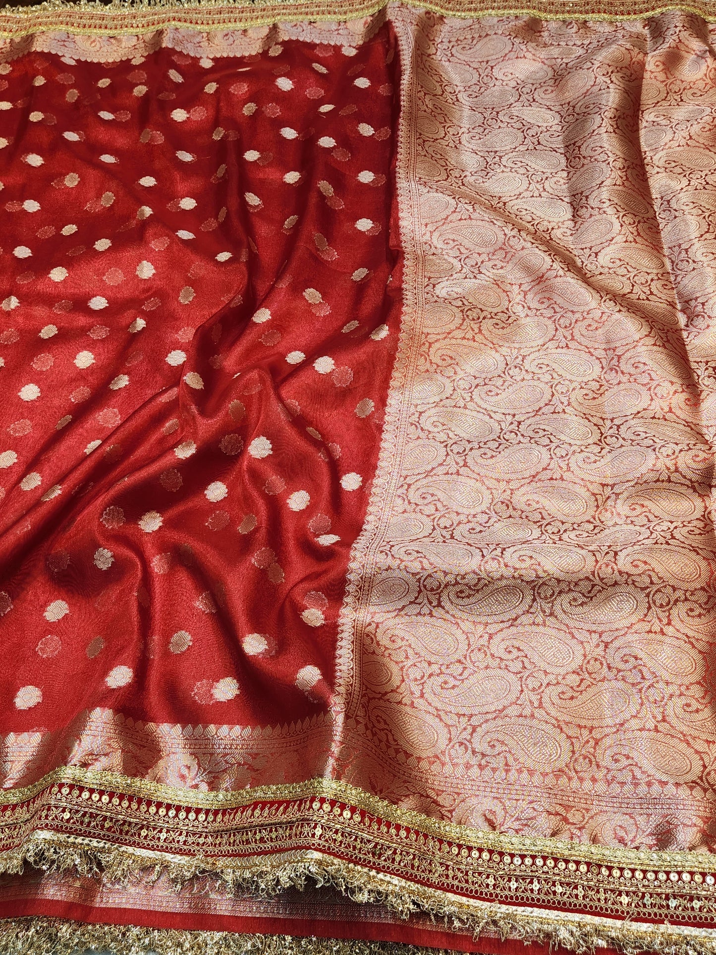 Maharani Collection Tissue silk Red saree