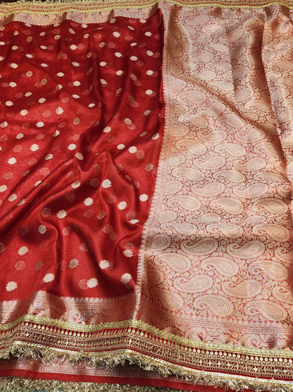 Maharani Collection Tissue silk Red saree