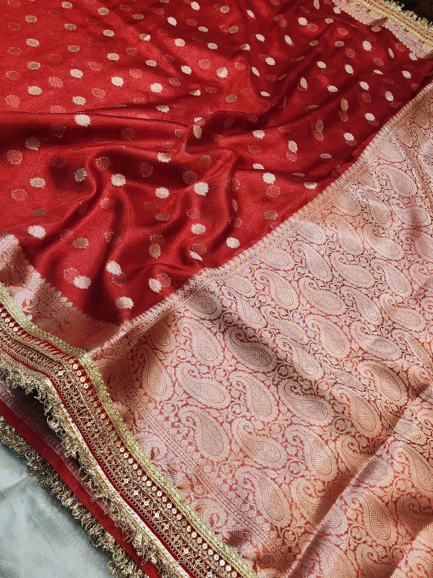 Maharani Collection Tissue silk Red saree