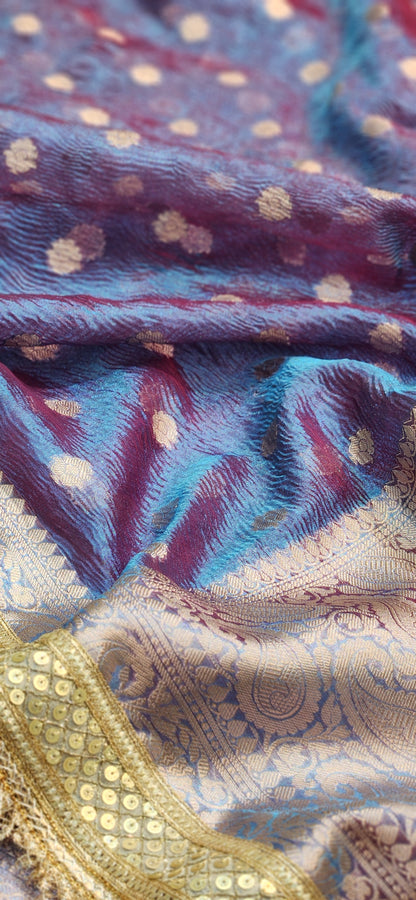 Maharani Collection Dhoop Chao Crushed Tissue silk saree