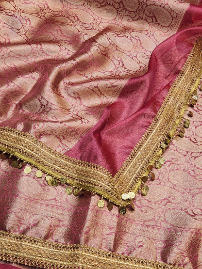 Maharani Collection Tissue silk Pink saree With Coin Laces