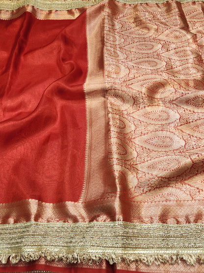 Maharani Collection Red Tissue silk saree