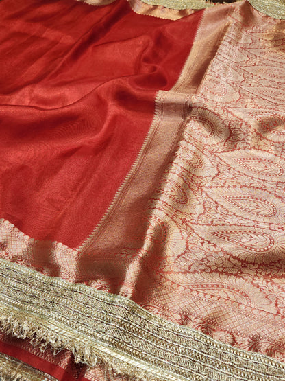 Maharani Collection Red Tissue silk saree