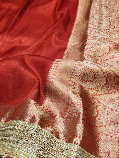 Maharani Collection Red Tissue silk saree