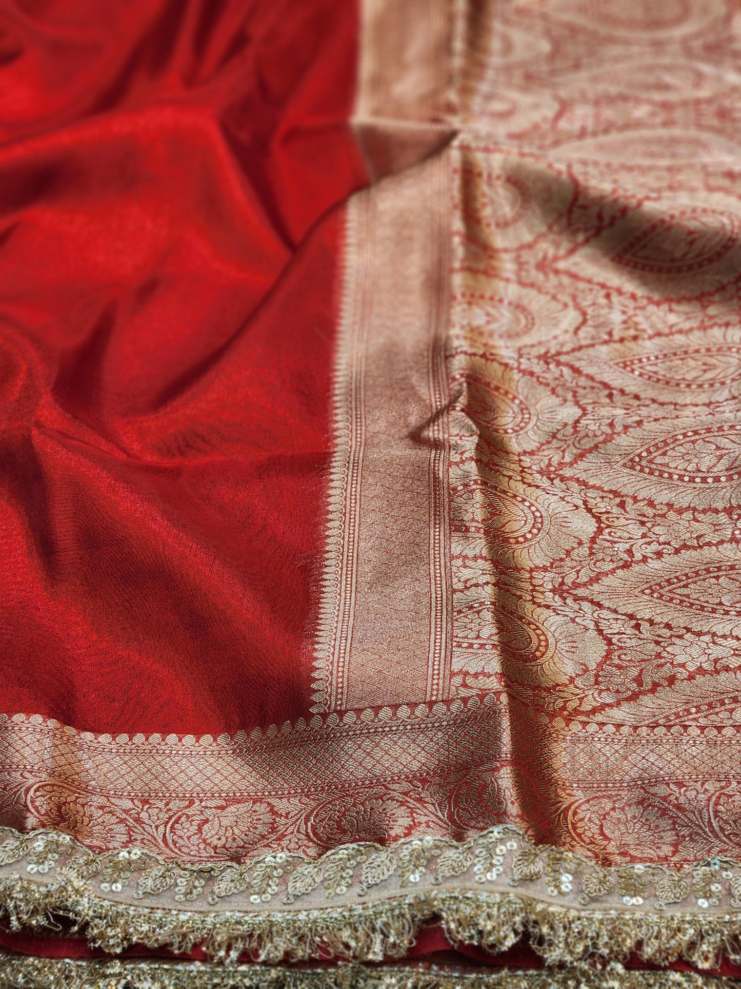 Maharani Collection Red Tissue silk saree