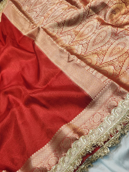 Maharani Collection Red Tissue silk saree