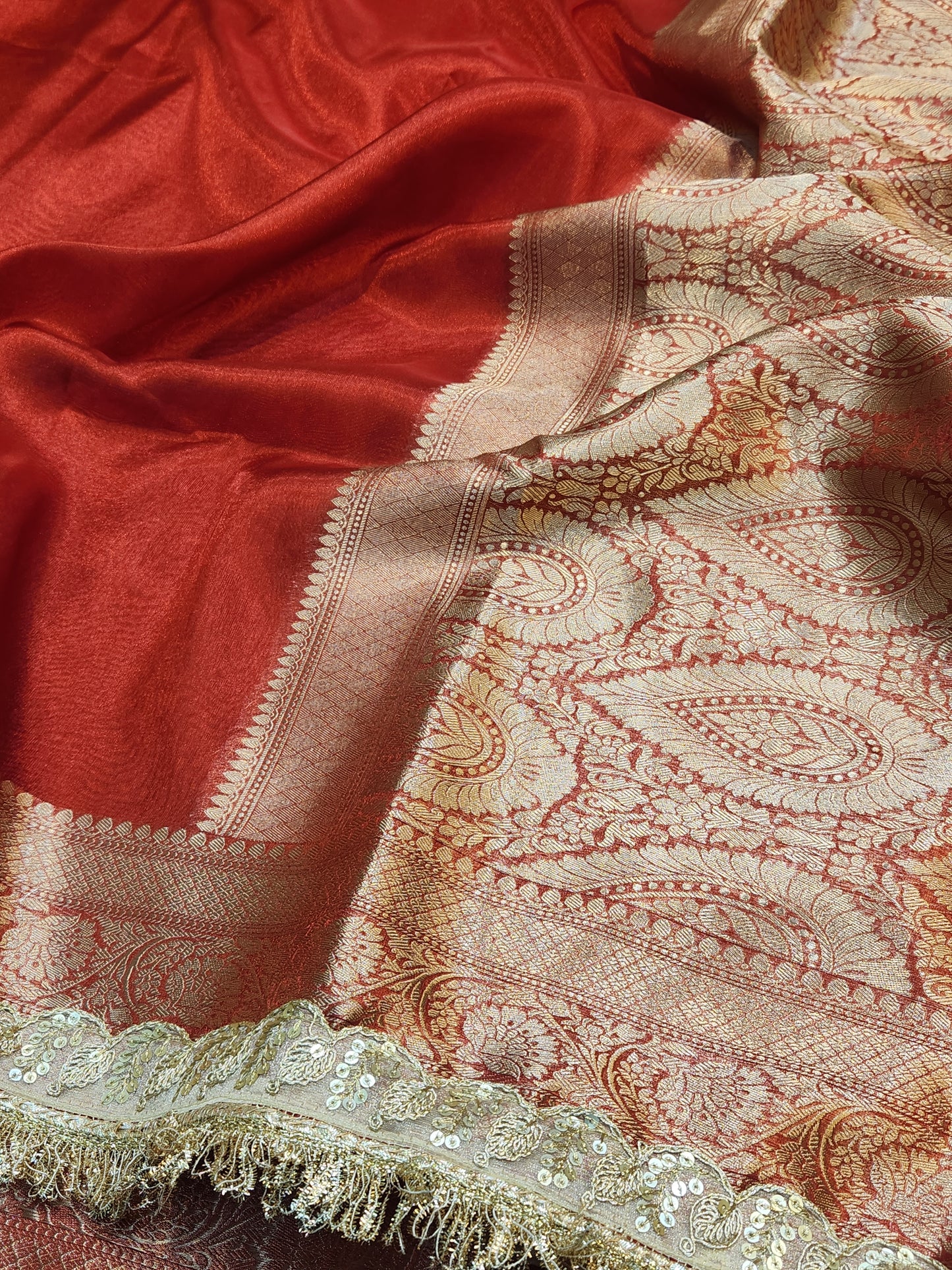 Maharani Collection Red Tissue silk saree