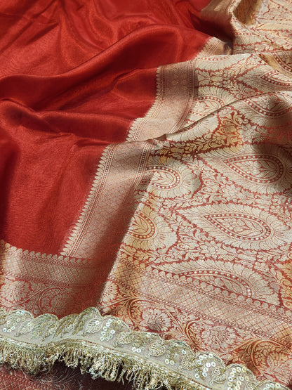 Maharani Collection Red Tissue silk saree