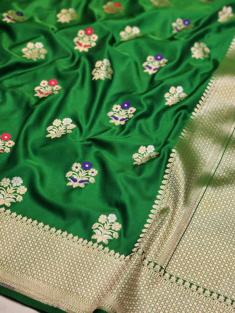 Green Mashru Silk Banarasi Saree With Alfi Boota Pattern – Kala Kashi