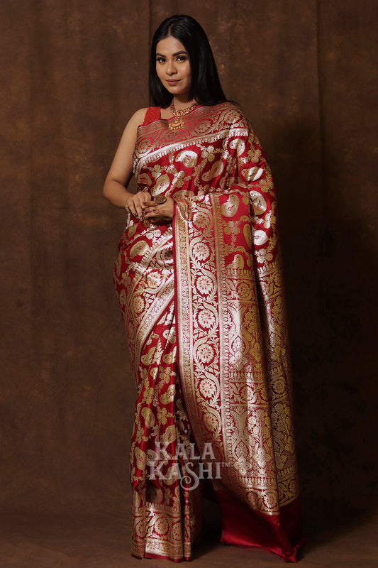 Scarlet Red Hand Woven Katan Silk Saree