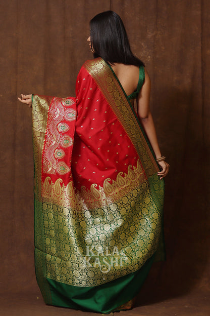 Red Hand Woven Banrasi Satin Silk Saree