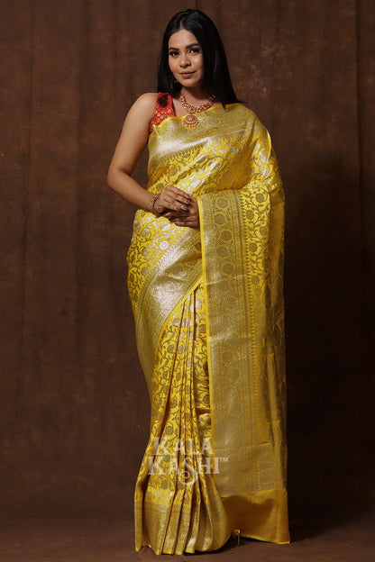 Naples Yellow Hand Woven Katan Silk Saree
