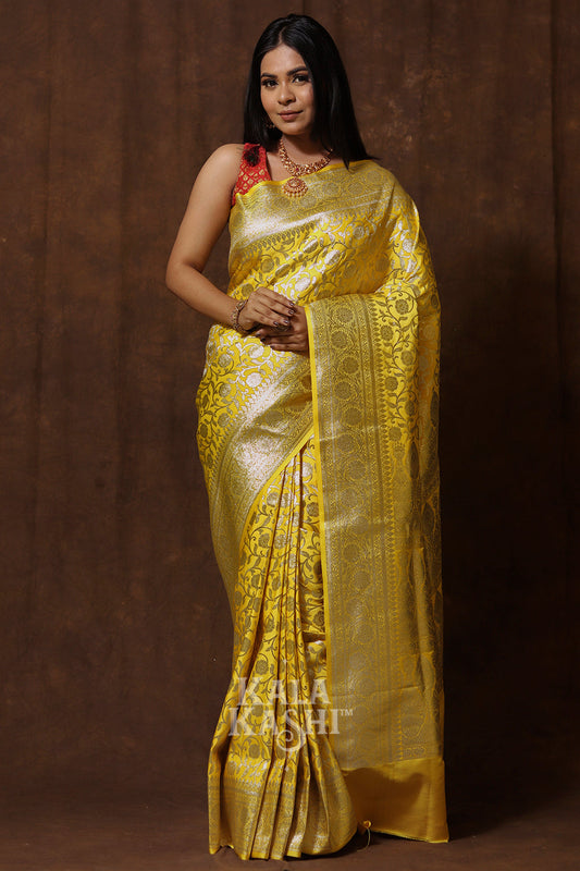 Naples Yellow Hand Woven Katan Silk Saree