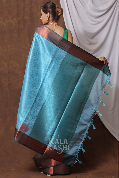 Dodge Blue Hand Woven Zari Tanchuyi Saree