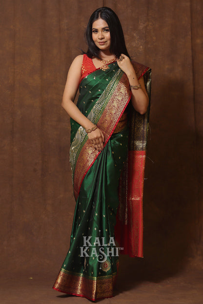 Dark Green Hand Woven Banarasi Satin Silk Saree