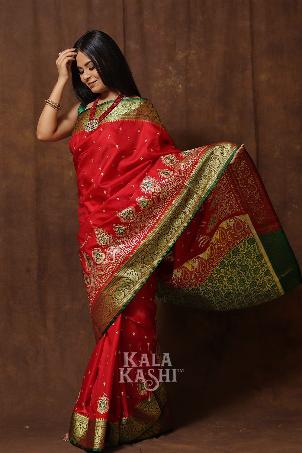 Red Hand Woven Banrasi Satin Silk Saree