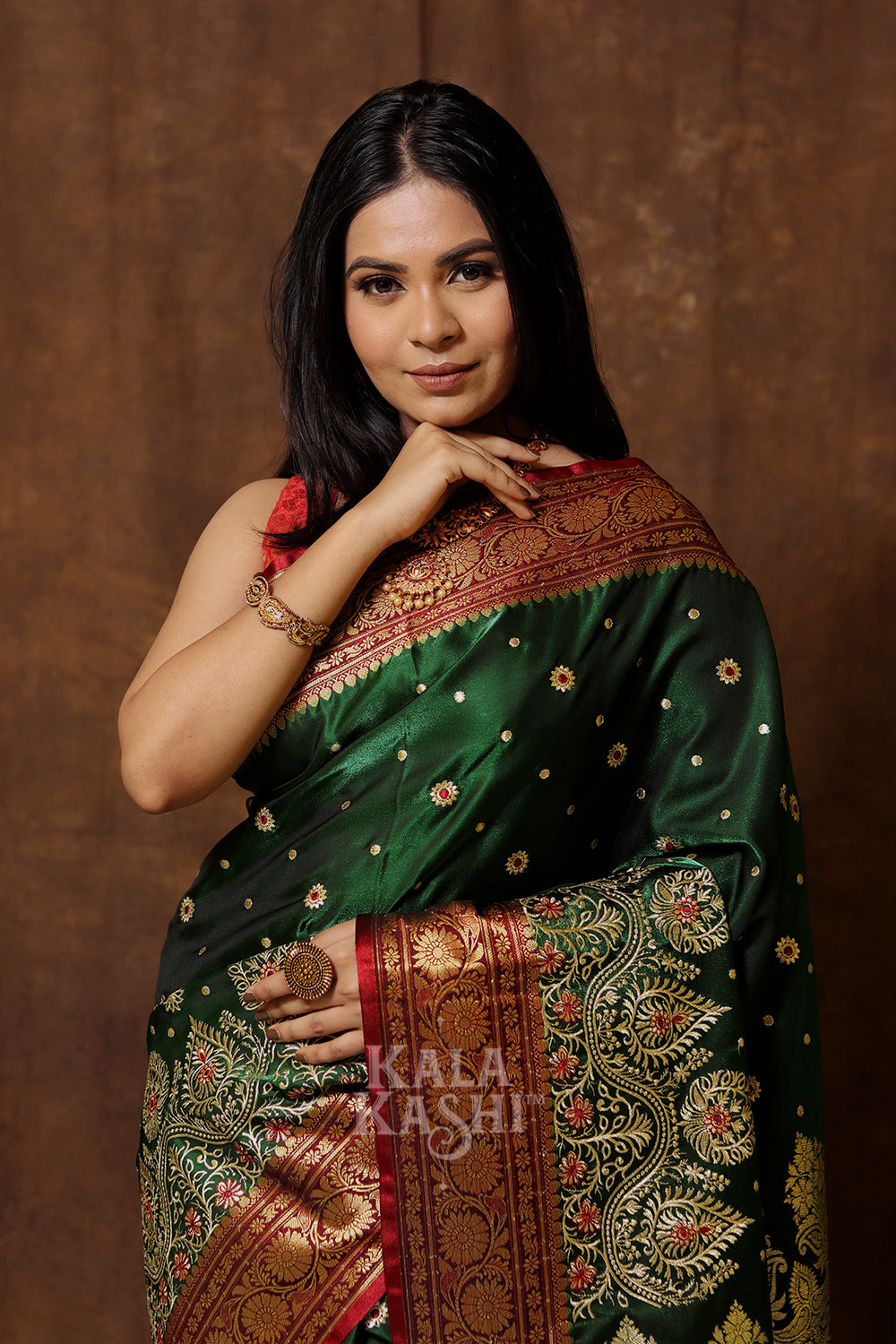 Dark Green Hand Woven Banarasi Satin Silk Saree