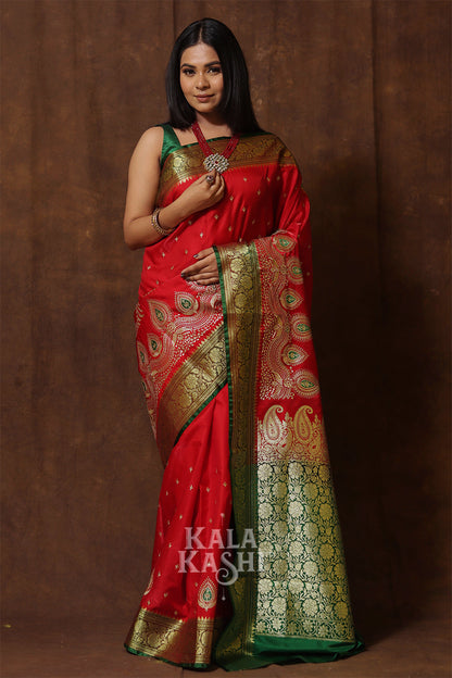 Red Hand Woven Banrasi Satin Silk Saree