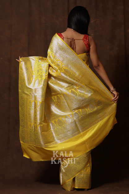 Naples Yellow Hand Woven Katan Silk Saree