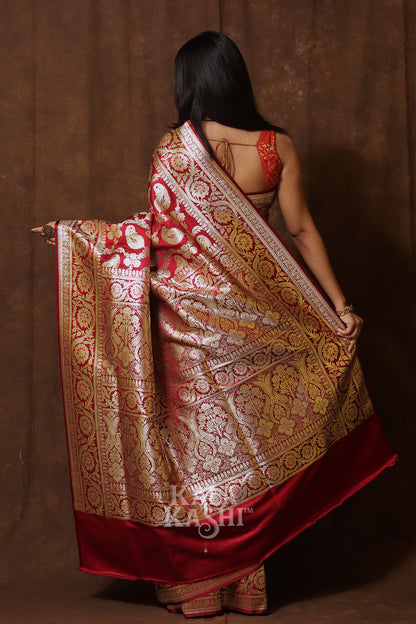 Scarlet Red Hand Woven Katan Silk Saree