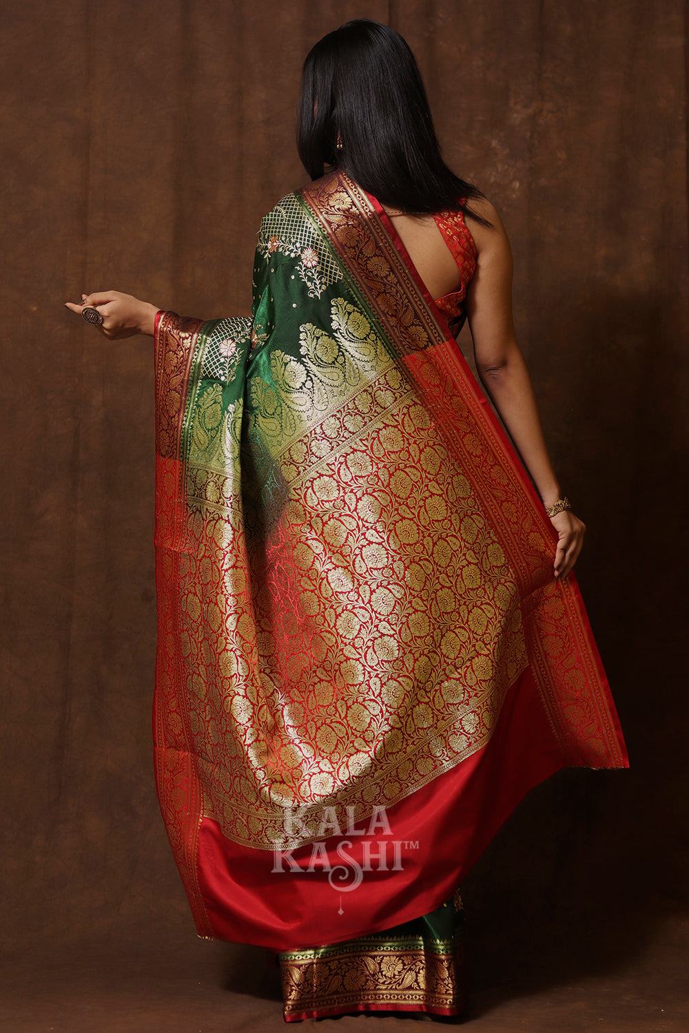 Dark Green Hand Woven Banarasi Satin Silk Saree