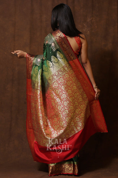 Dark Green Hand Woven Banarasi Satin Silk Saree