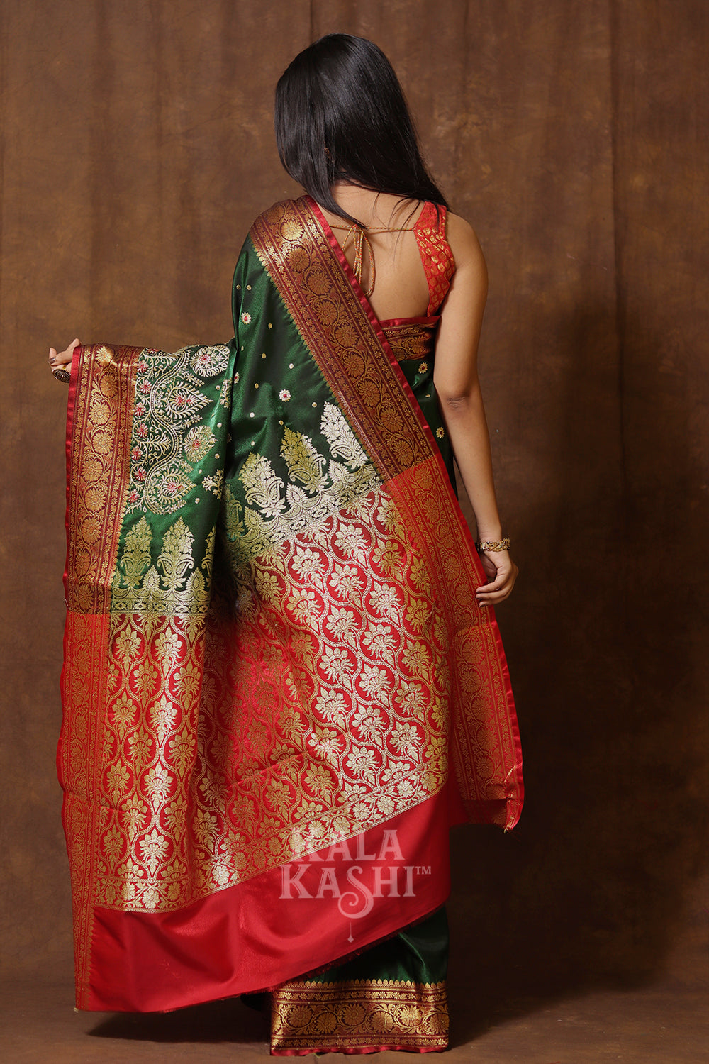 Dark Green Hand Woven Banarasi Satin Silk Saree