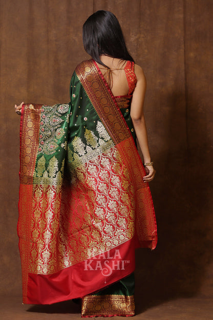 Dark Green Hand Woven Banarasi Satin Silk Saree