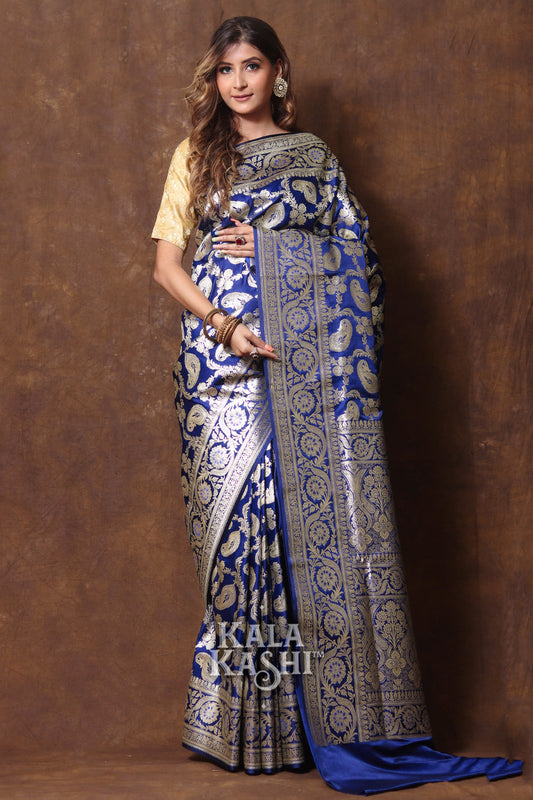 Navy Blue Hand Woven Katan Silk Saree