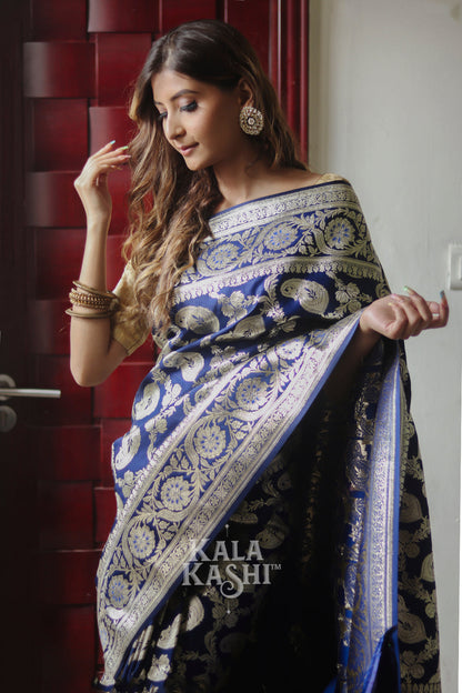 Navy Blue Hand Woven Katan Silk Saree