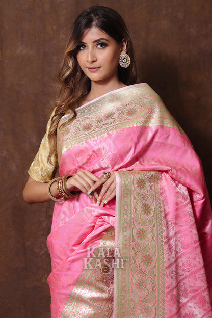Light Pink Hand Woven Katan Silk Saree