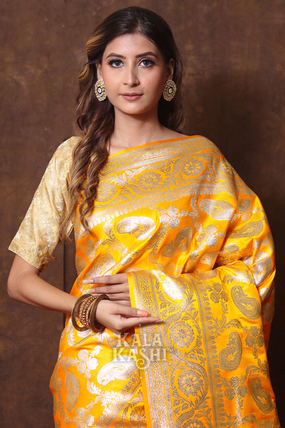 Dandelion Yellow Hand Woven Katan Silk Saree