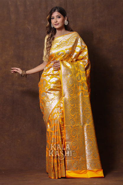 Dandelion Yellow Hand Woven Katan Silk Saree