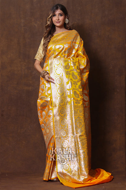 Dandelion Yellow Hand Woven Katan Silk Saree