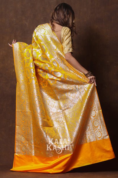 Dandelion Yellow Hand Woven Katan Silk Saree